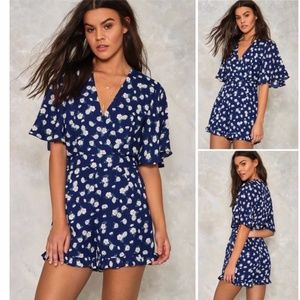 Lucy Wang x Nasty Gal Navy Floral Romper Size Large